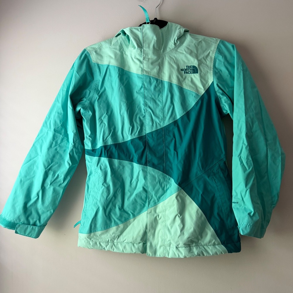 The North Face Rain Jacket Girls M 10/12 Teal Mint DryVent Hooded Excellent